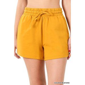 Golden Mustard French Terry Drawstring Shorts